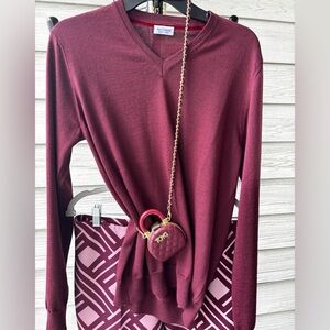 Cashmere Burgundy Long Sleeve V-Neck thin sweater
